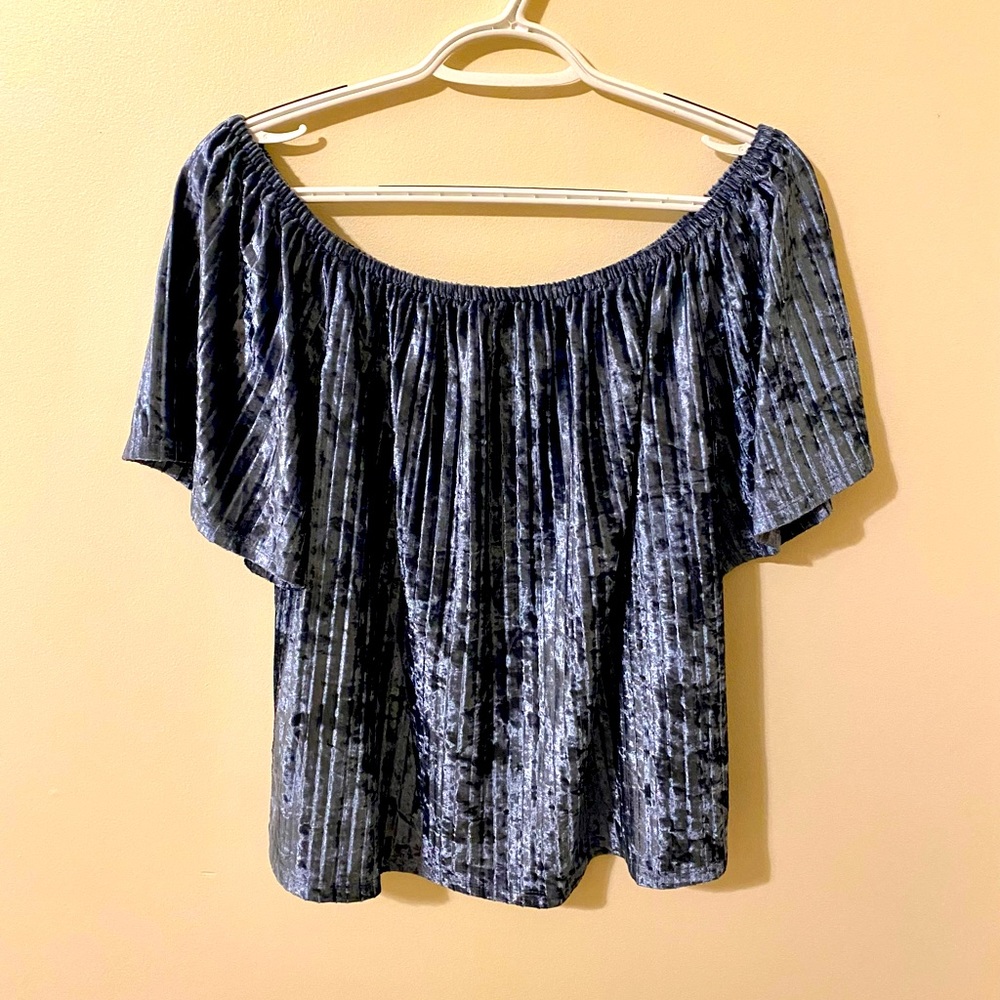 Buddy Love top. Off the shoulder.Dusky Blue crushed velvet. Size M. Barely worn!